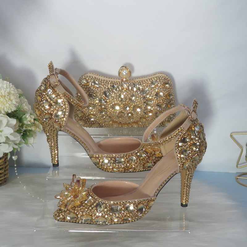 Women Bags For Party - Chaussures de mariée en cristal doré