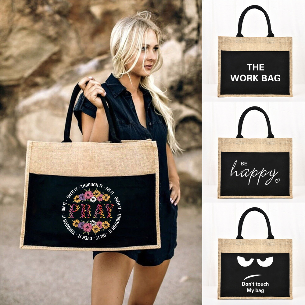 Women Bags Jute - Sac fourre-tout en jute réutilisable, grande